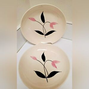 Vintage Stetson Creation Ovenproof Pair Handpainted 1950s 8" Bowls Pink Flowers